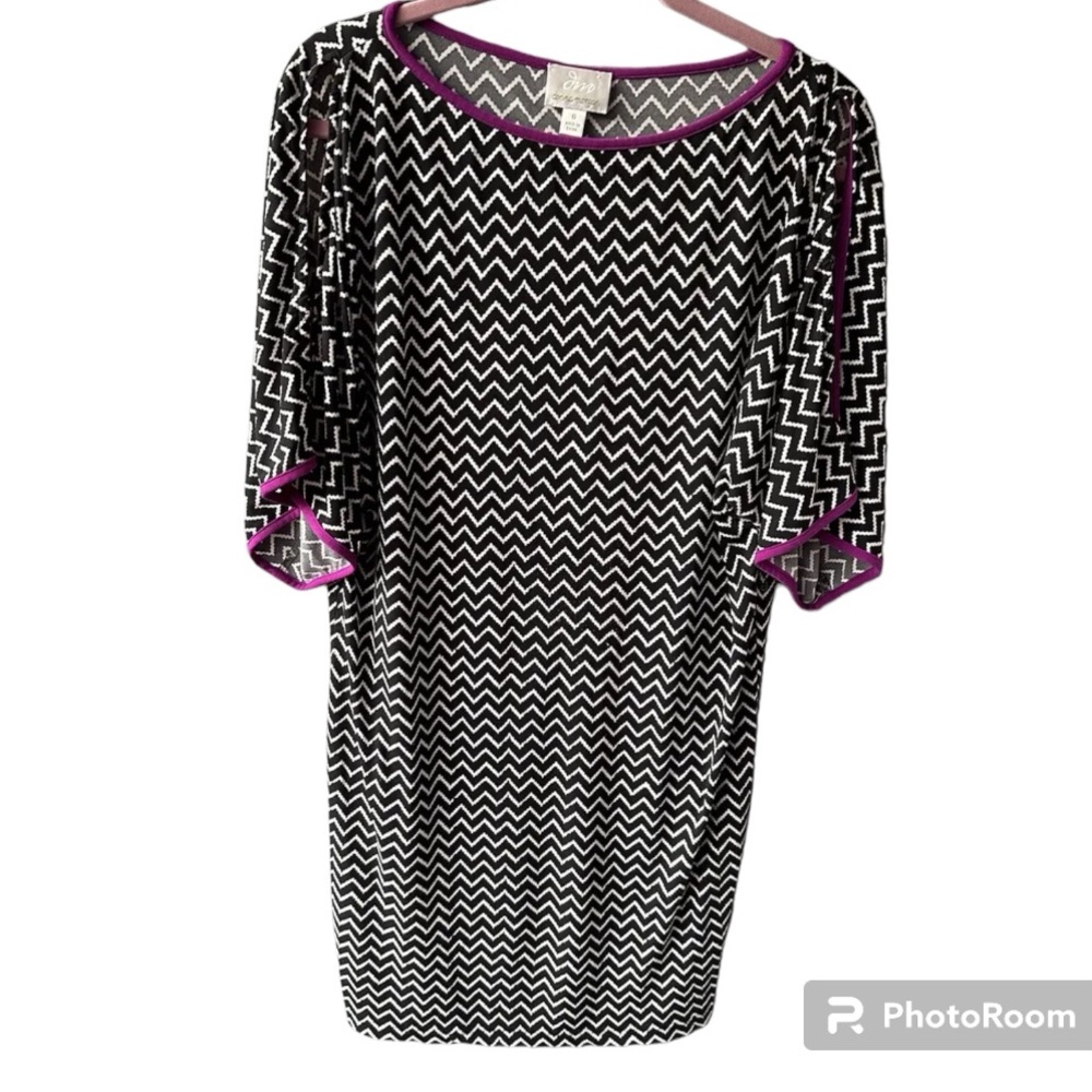 Donna Morgan Black & White Zig Zag Chevron Dress Sz 6